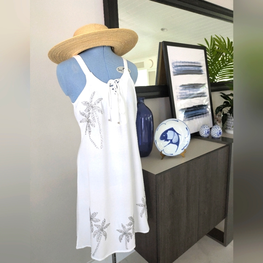 New White Sundress Silver Palms